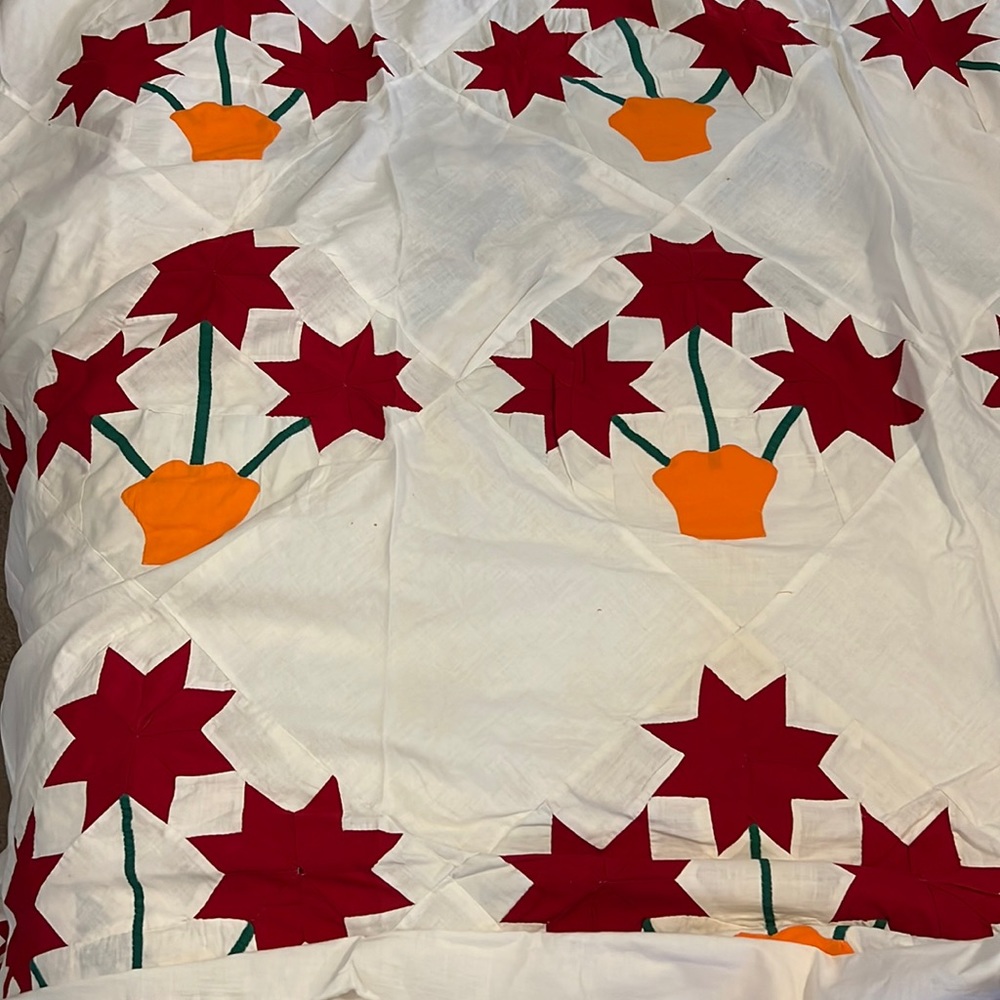 Hand made Quilt top flower blocks 60” x 78” patchwork